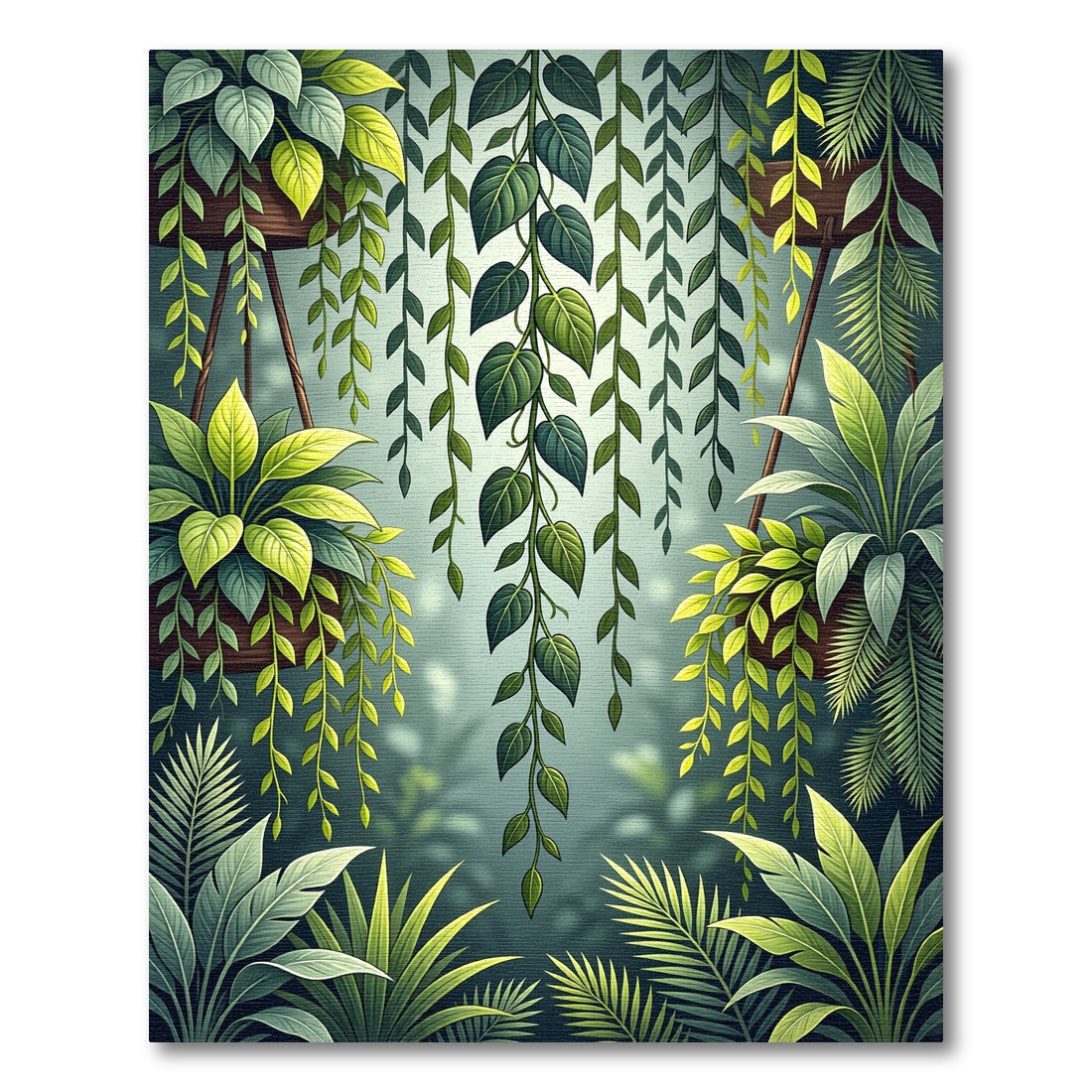 Lush Green Tropical Foliage Hanging Vines Rug