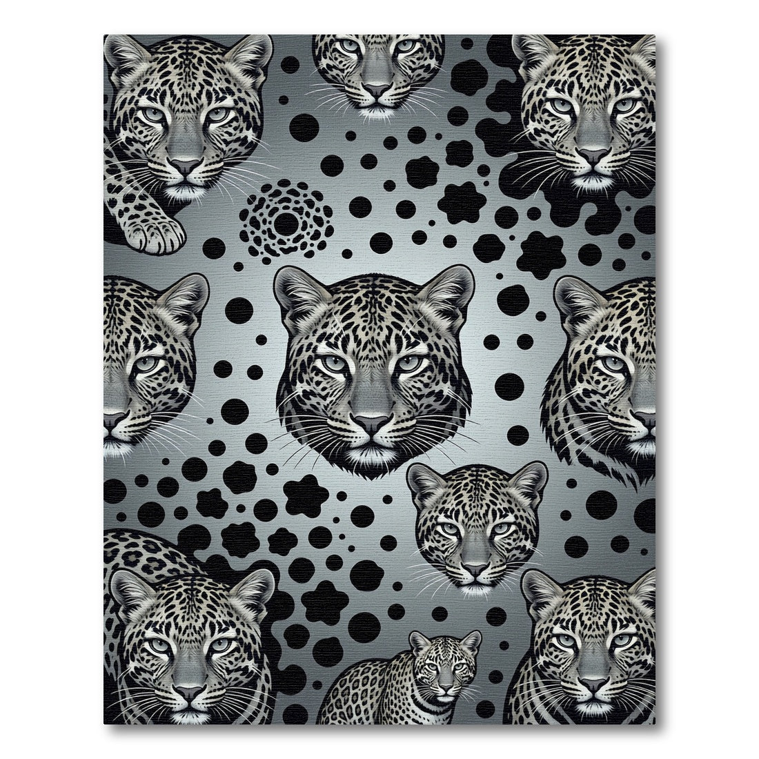 Gray Leopard Face Collage Rug