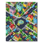 Vibrant Isometric Neighborhood Townscape Illustration Rug
