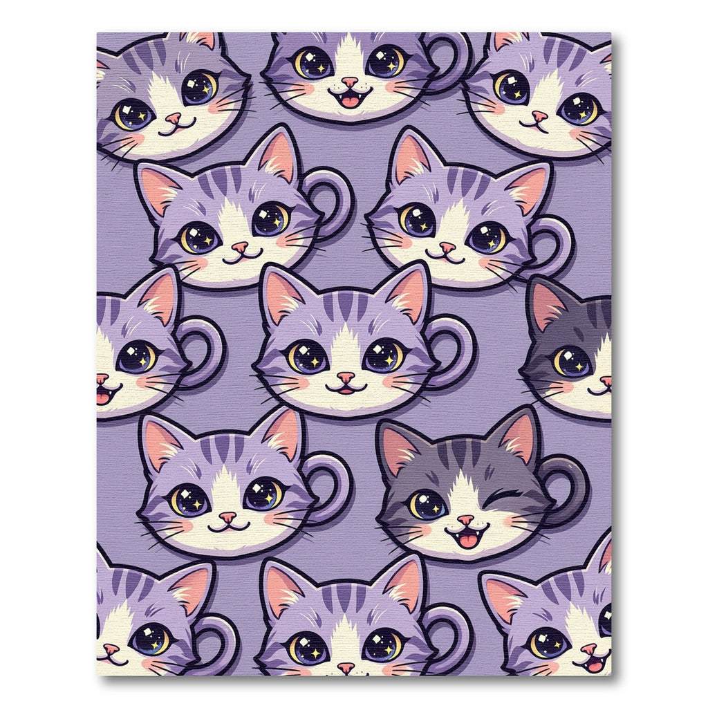 Cute Purple Cat Cup Faces Rug