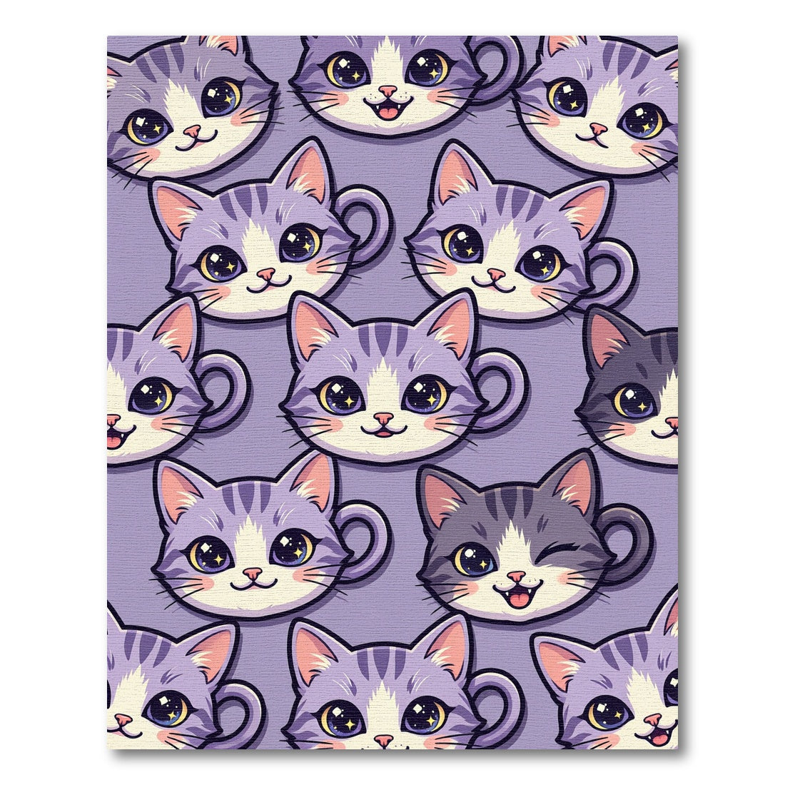 Cute Purple Cat Cup Faces Rug