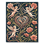 Coral Cherub Floral Heart Swirls Rug