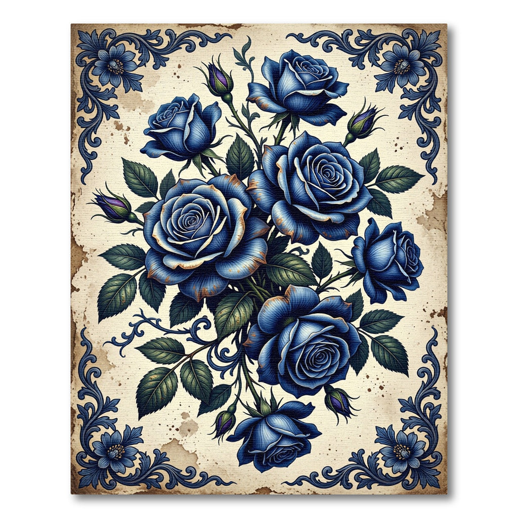 Deep Blue Floral Vintage Accent Rug