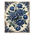 Deep Blue Floral Vintage Accent Rug