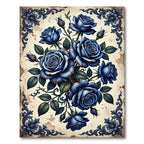Deep Blue Floral Vintage Accent Rug