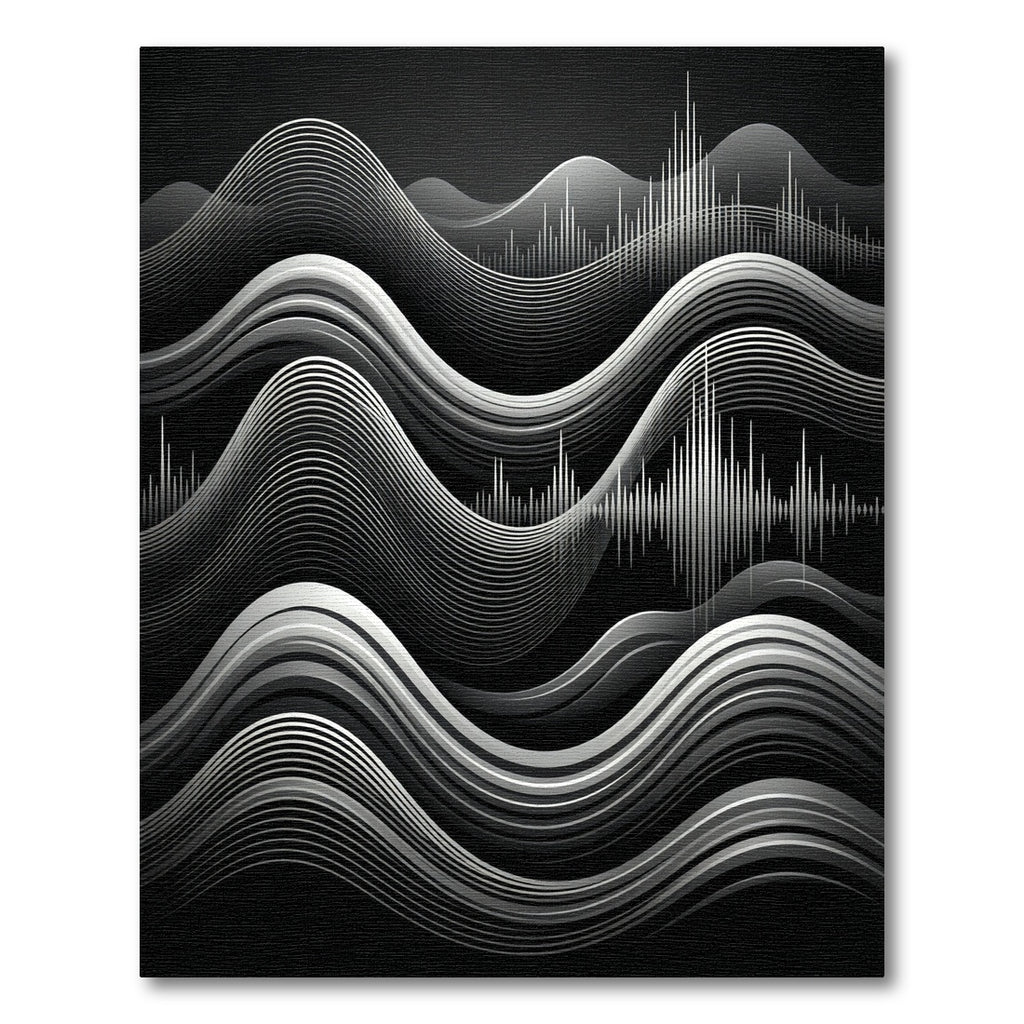 Monochrome Wavy Soundwave Lines Rug