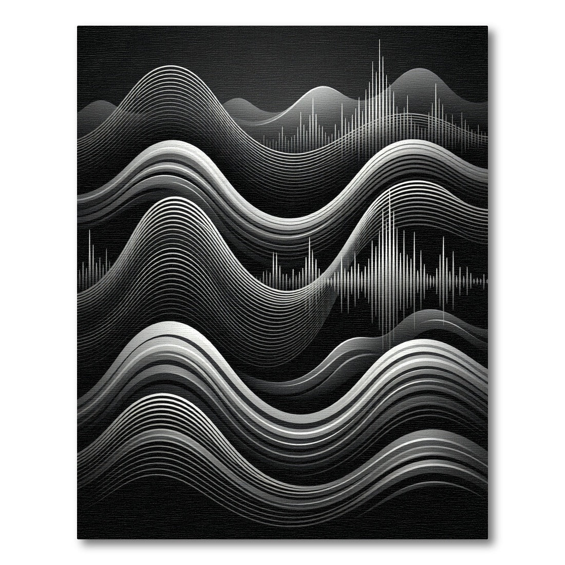 Monochrome Wavy Soundwave Lines Rug
