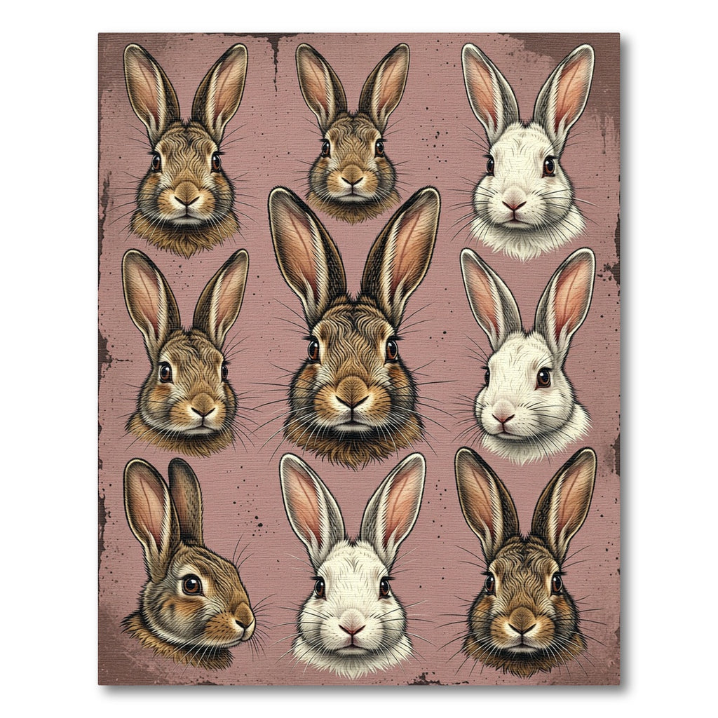 Vintage Rabbit Portrait Gallery Dusty Rose Rug