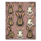 Vintage Rabbit Portrait Gallery Dusty Rose Rug