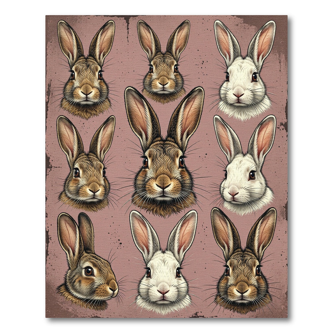 Vintage Rabbit Portrait Gallery Dusty Rose Rug