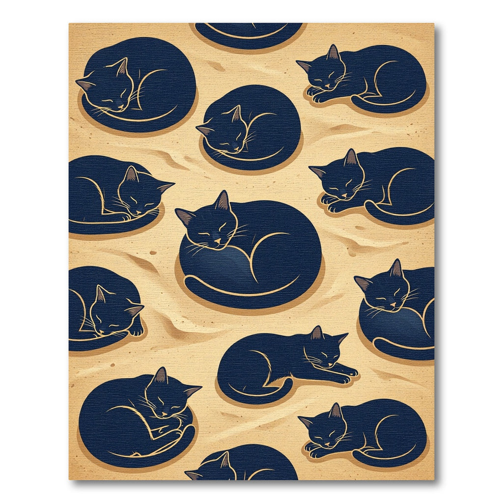 Minimalist Navy Sleeping Cats Composition Rug