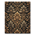 Elegant Gold Damask Black Floral Swirl Rug