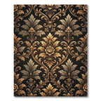 Elegant Gold Damask Black Floral Swirl Rug