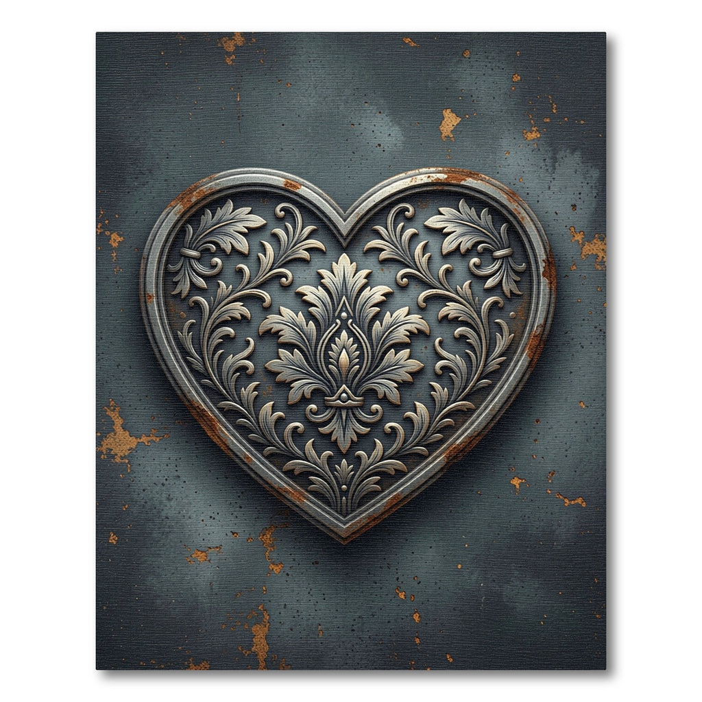 Ornate Grey Floral Heart Medallion Rug
