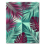 Vibrant Magenta Teal Tropical Foliage Rug