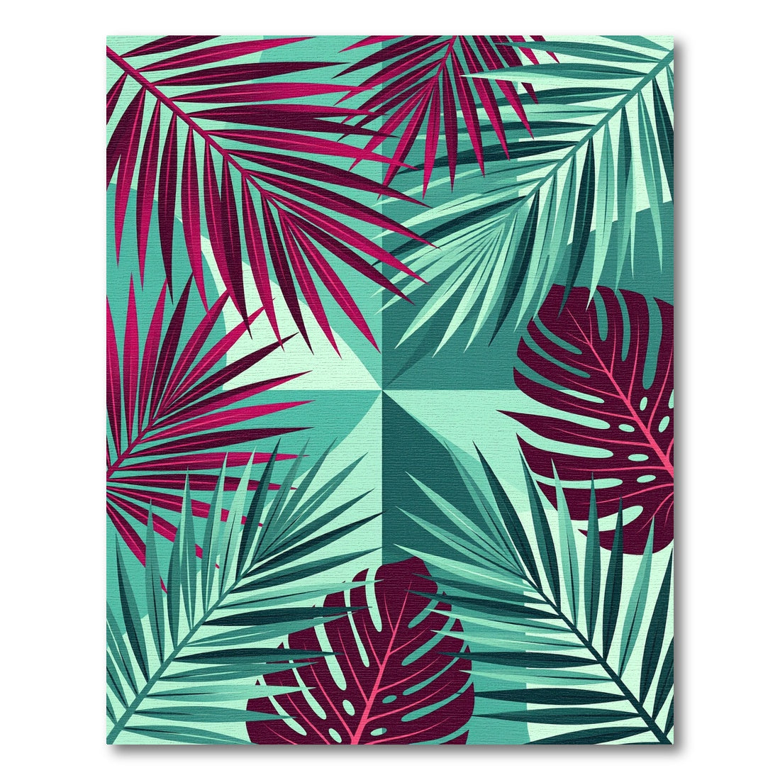 Vibrant Magenta Teal Tropical Foliage Rug