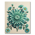 Sophisticated Teal Chrysanthemum Botanical Illustration Rug