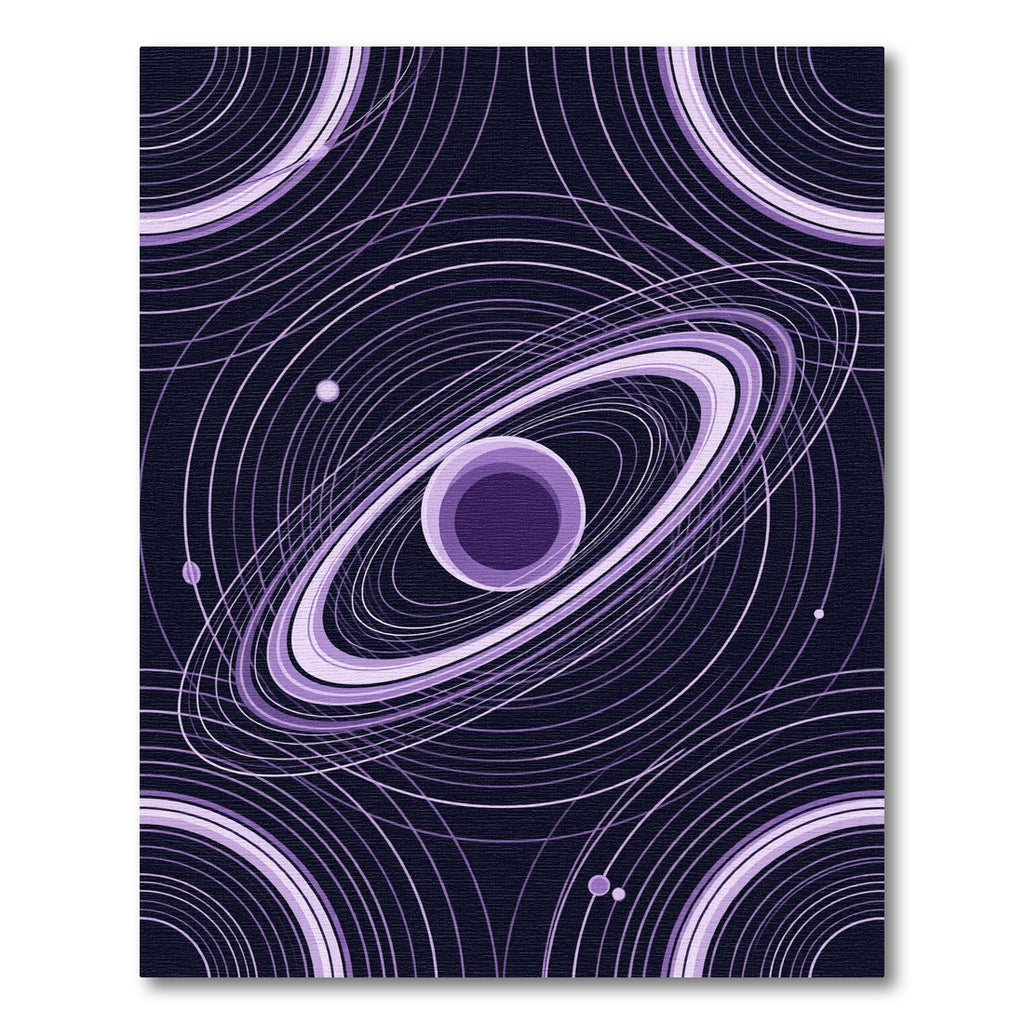 Celestial Violet Ringed Planet Orbit Rug