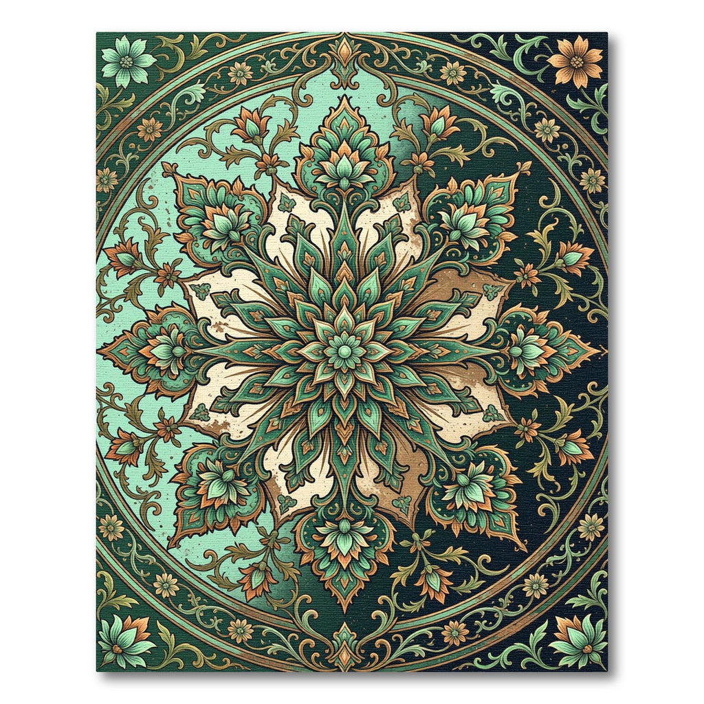 Emerald Teal Floral Medallion Rug