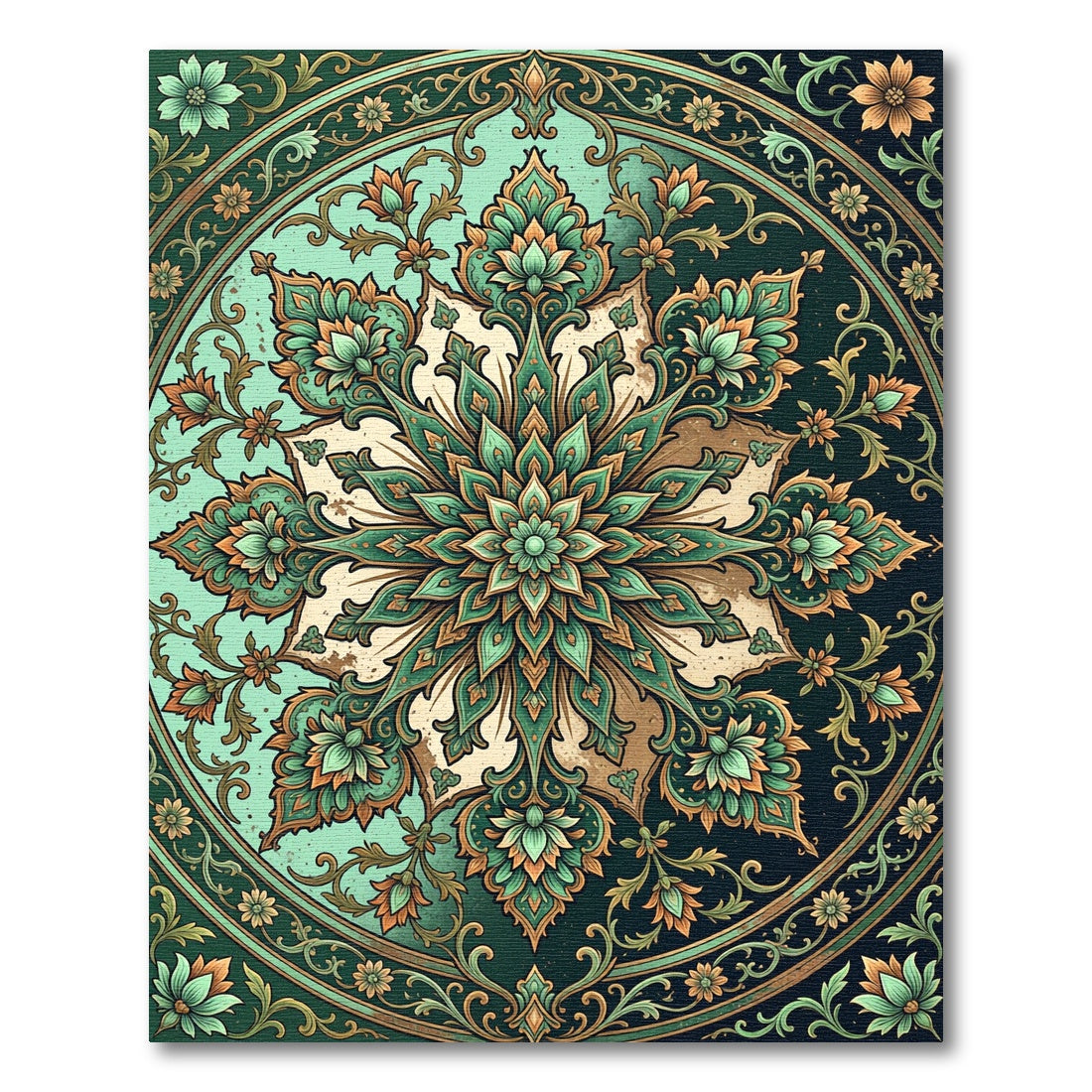 Emerald Teal Floral Medallion Rug