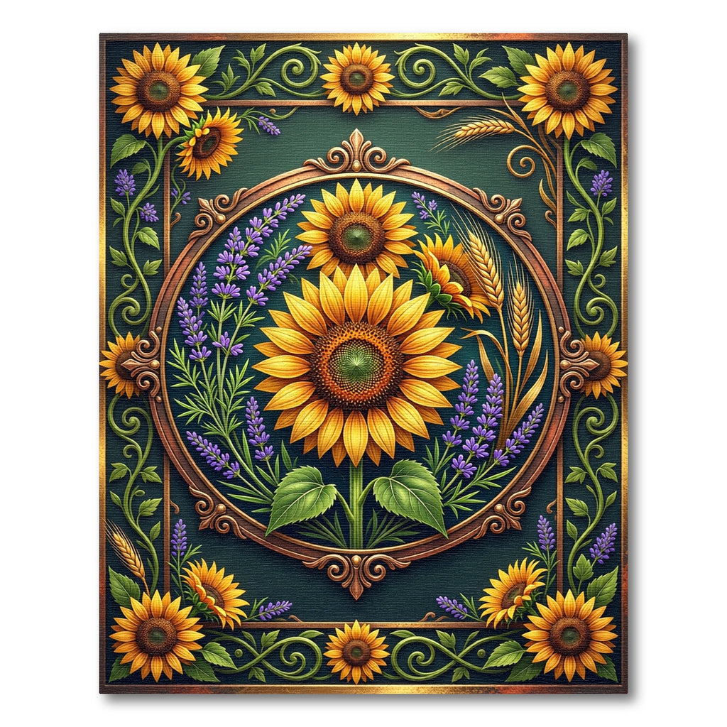 Golden Sunflower Lavender Wheat Art Deco Rug
