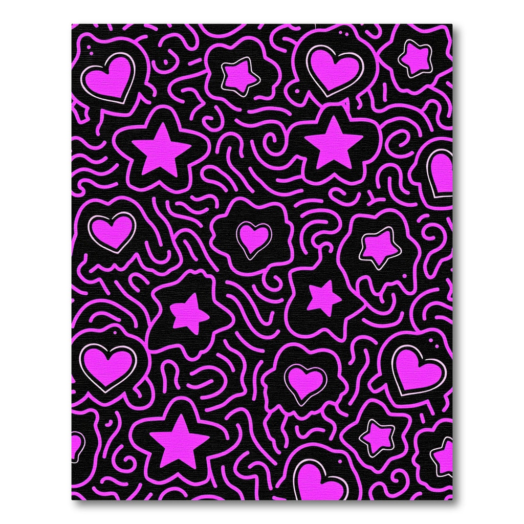 Hot Pink Hearts Stars Doodle Rug