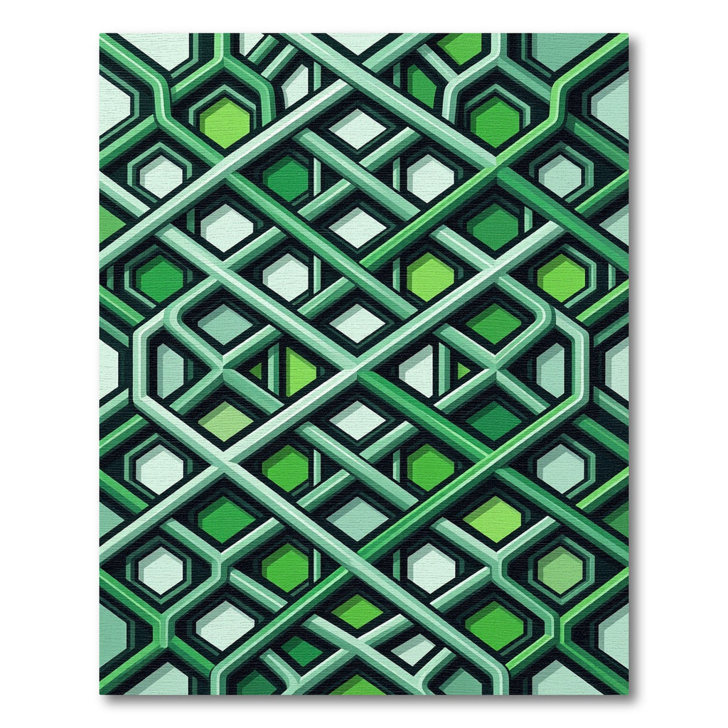 Abstract Green Interlocking Hexagon Rhombus Rug