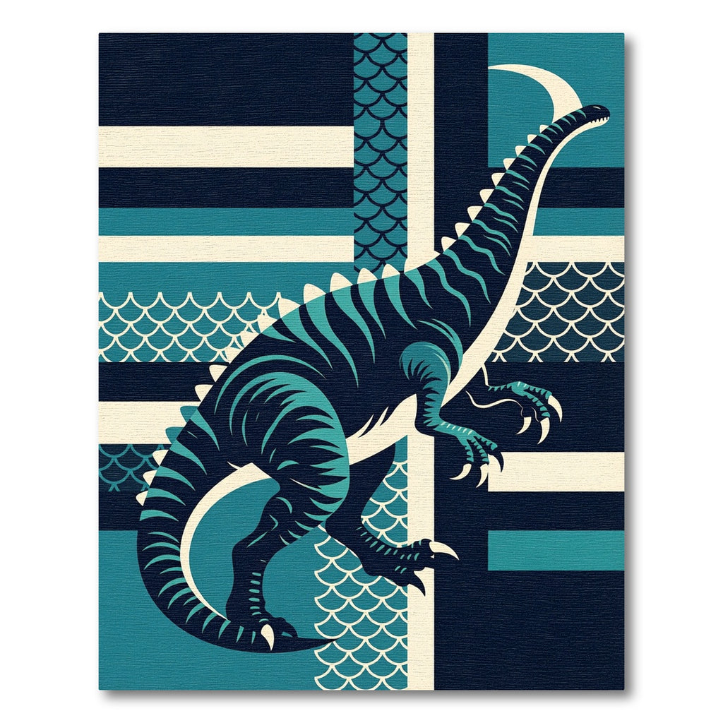 Geometric Teal Dinosaur Art Deco Rug