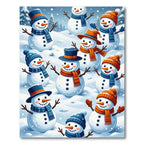 Joyful Snowmen Frolicking Winter Scene Rug