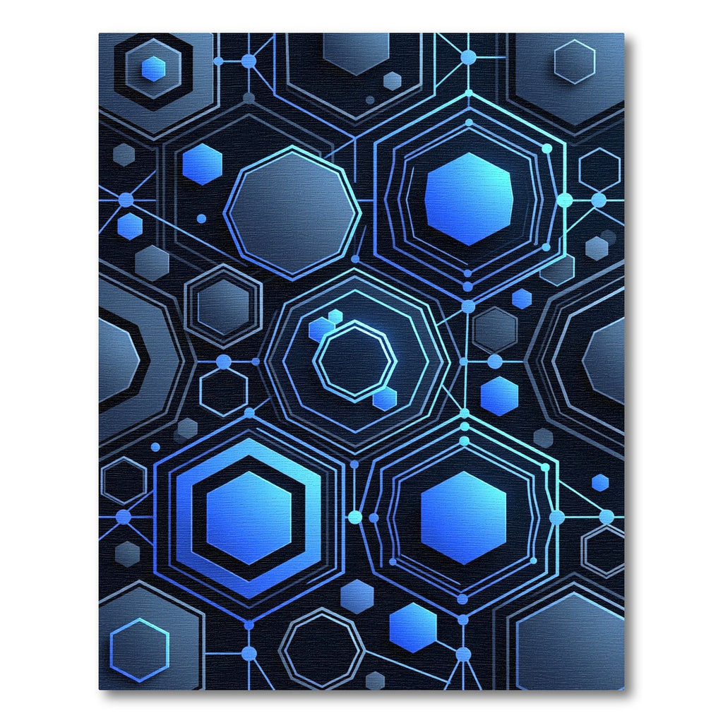 Modern Blue Neon Geometric Hexagon Rug