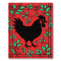 Bold Black Rooster Red Plaid Floral Rug