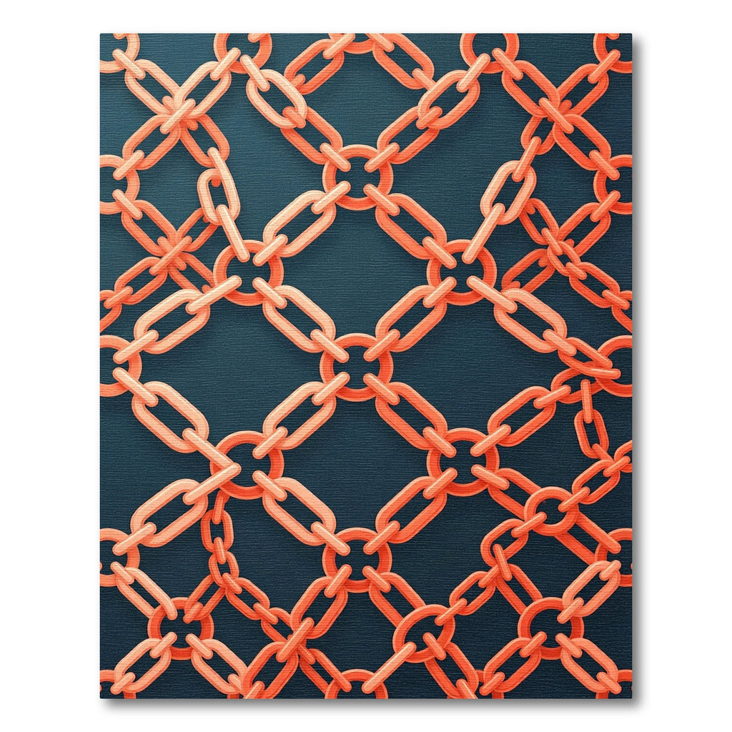 Modern Coral Orange Geometric Chain Link Rug