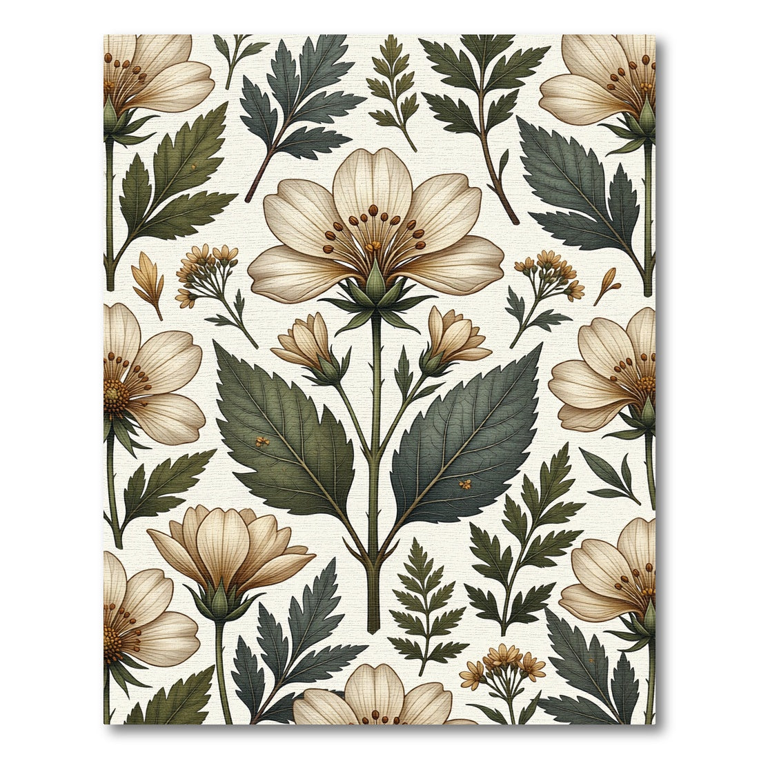 Vintage Cream Floral Botanical Illustration Rug