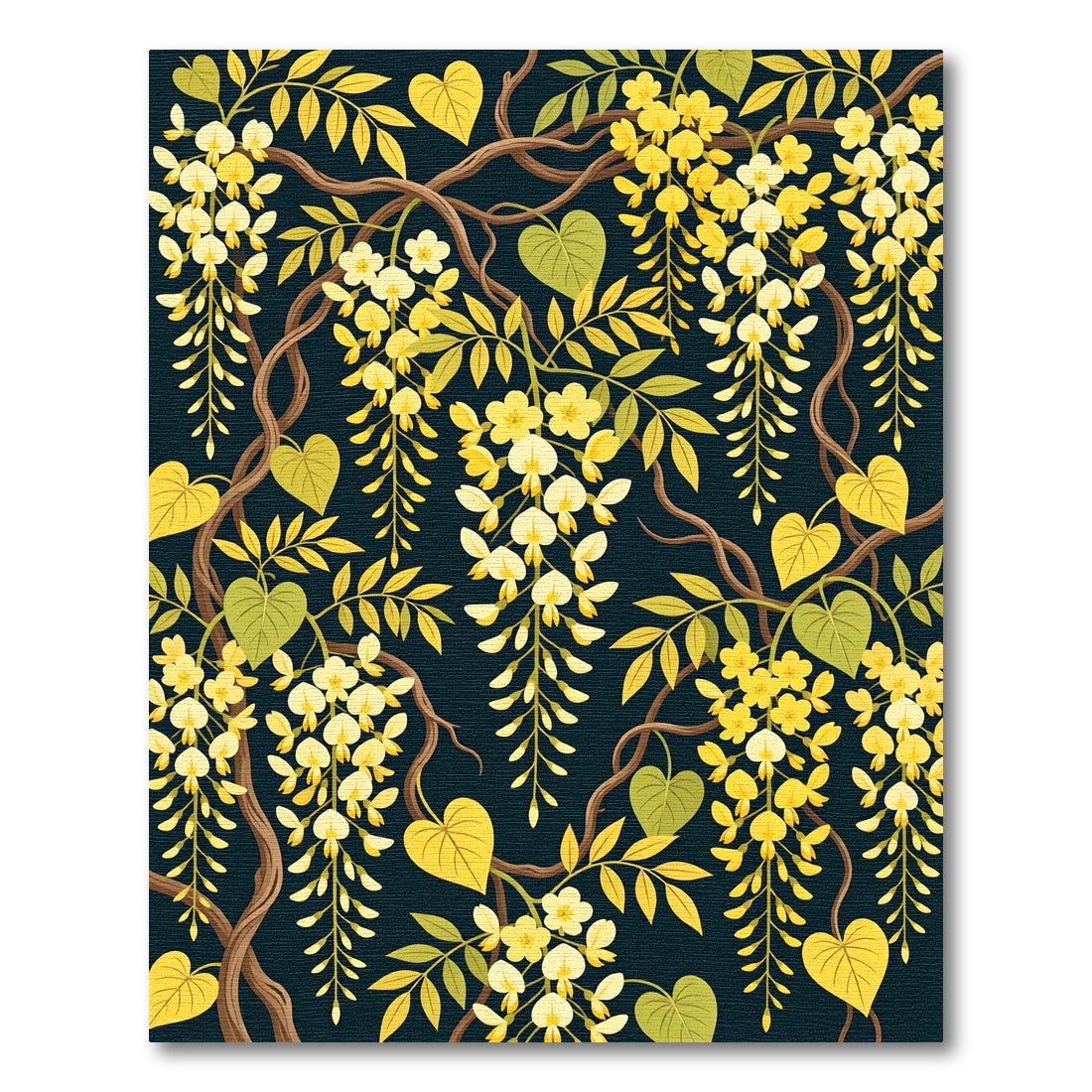 Golden Wisteria Botanical Dark Navy Art Rug