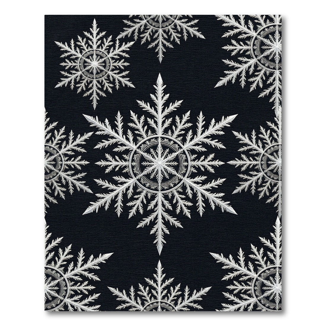 White Snowflake Patterned Black Ground Rug
