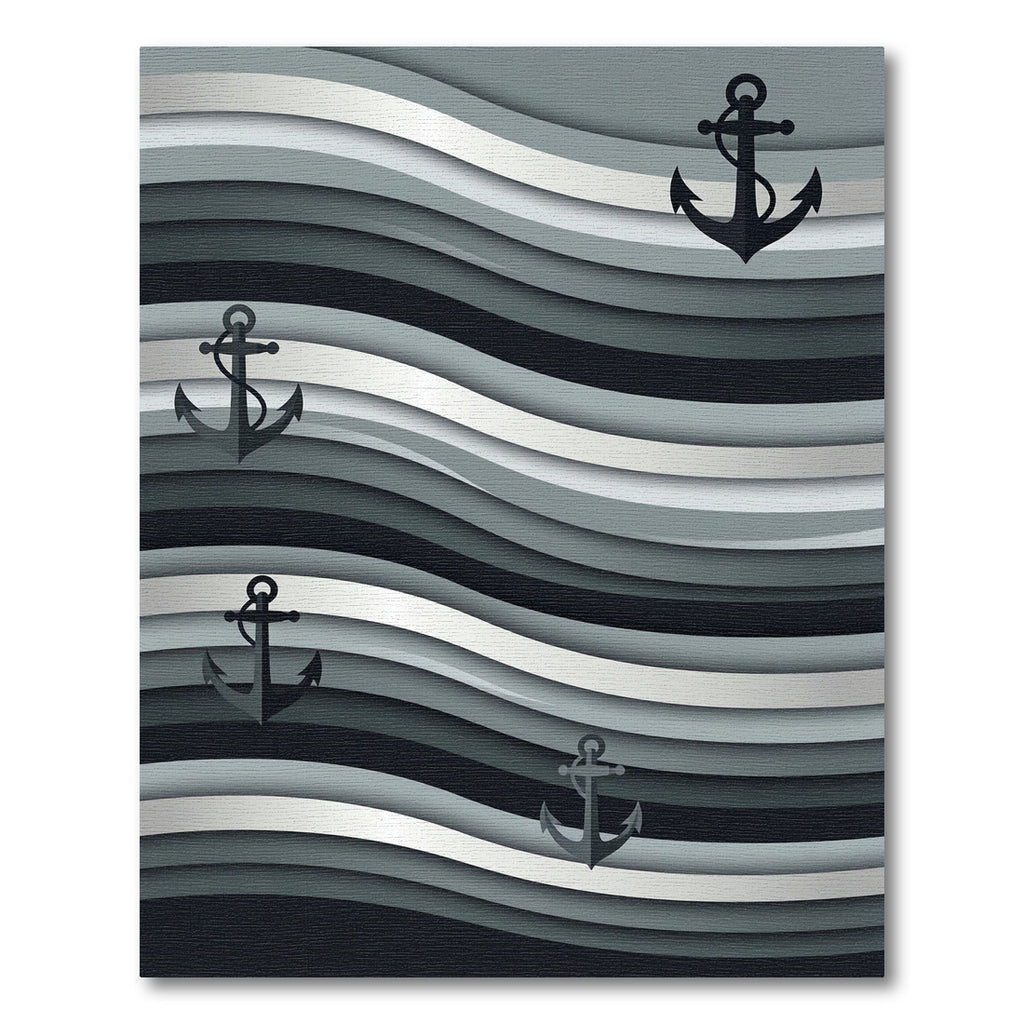 Monochromatic Wavy Nautical Anchor Rug