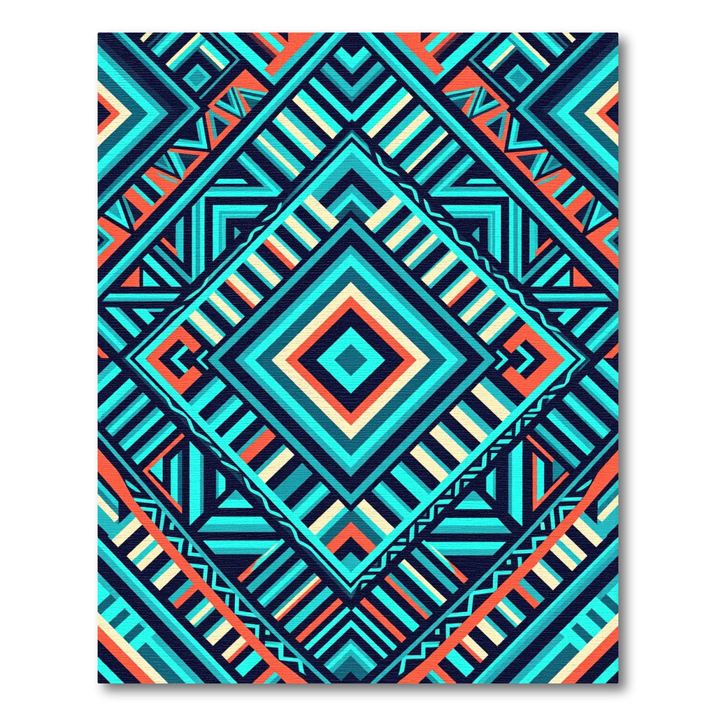 Vibrant Teal and Orange Geometric Diamond Rug