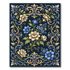 Ornate Floral Swirls in Navy Gold Rug