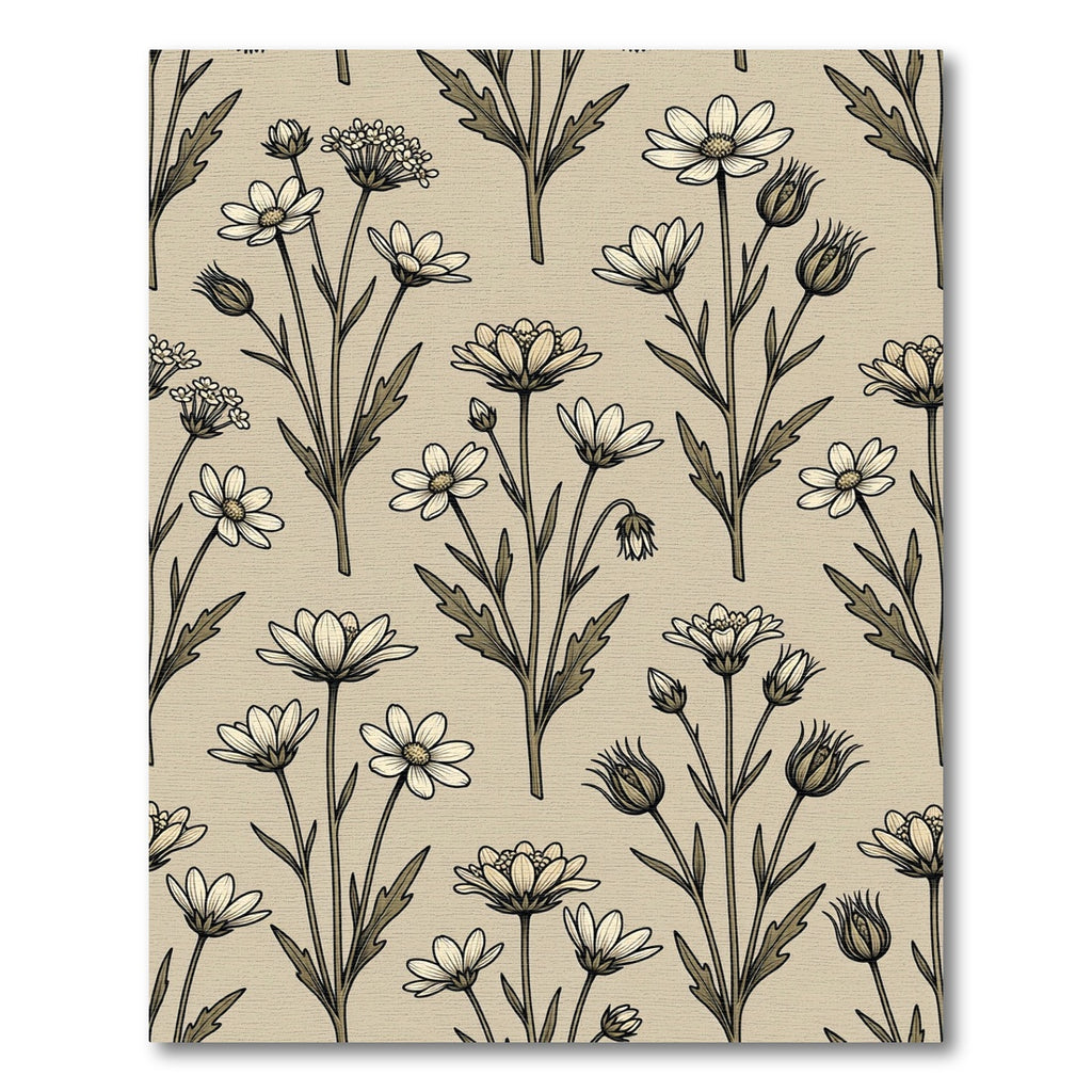 Vintage Floral Meadow Outline Rug