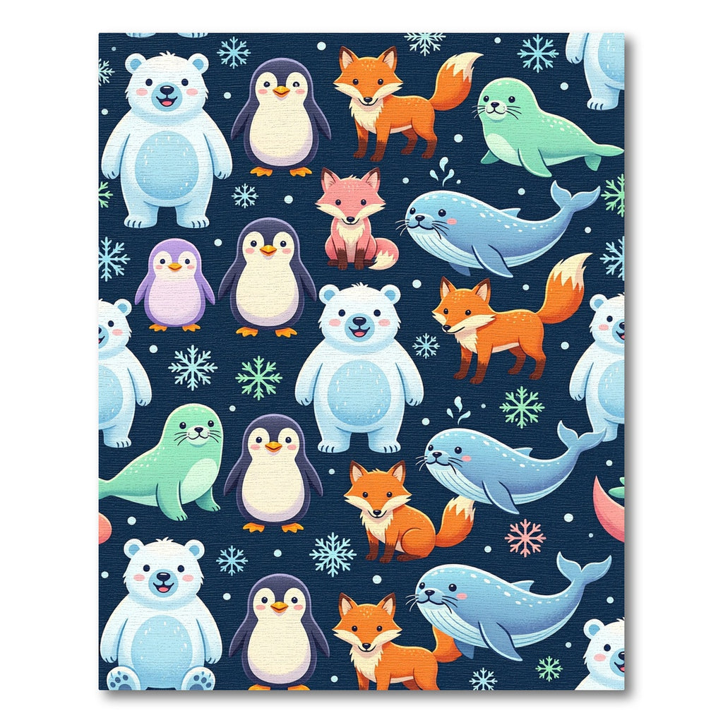 Playful Winter Arctic Animal Navy Backdrop Rug