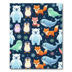 Playful Winter Arctic Animal Navy Backdrop Rug
