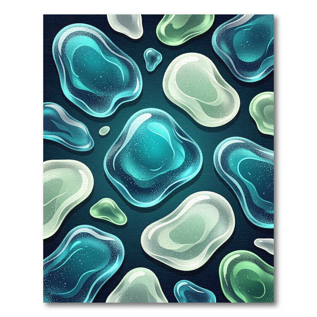 Abstract Teal And Mint Glass Pebble Rug