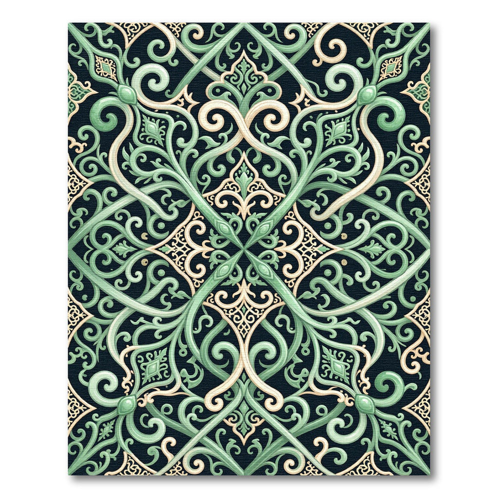 Elegant Sage Green Ornate Scrollwork Rug