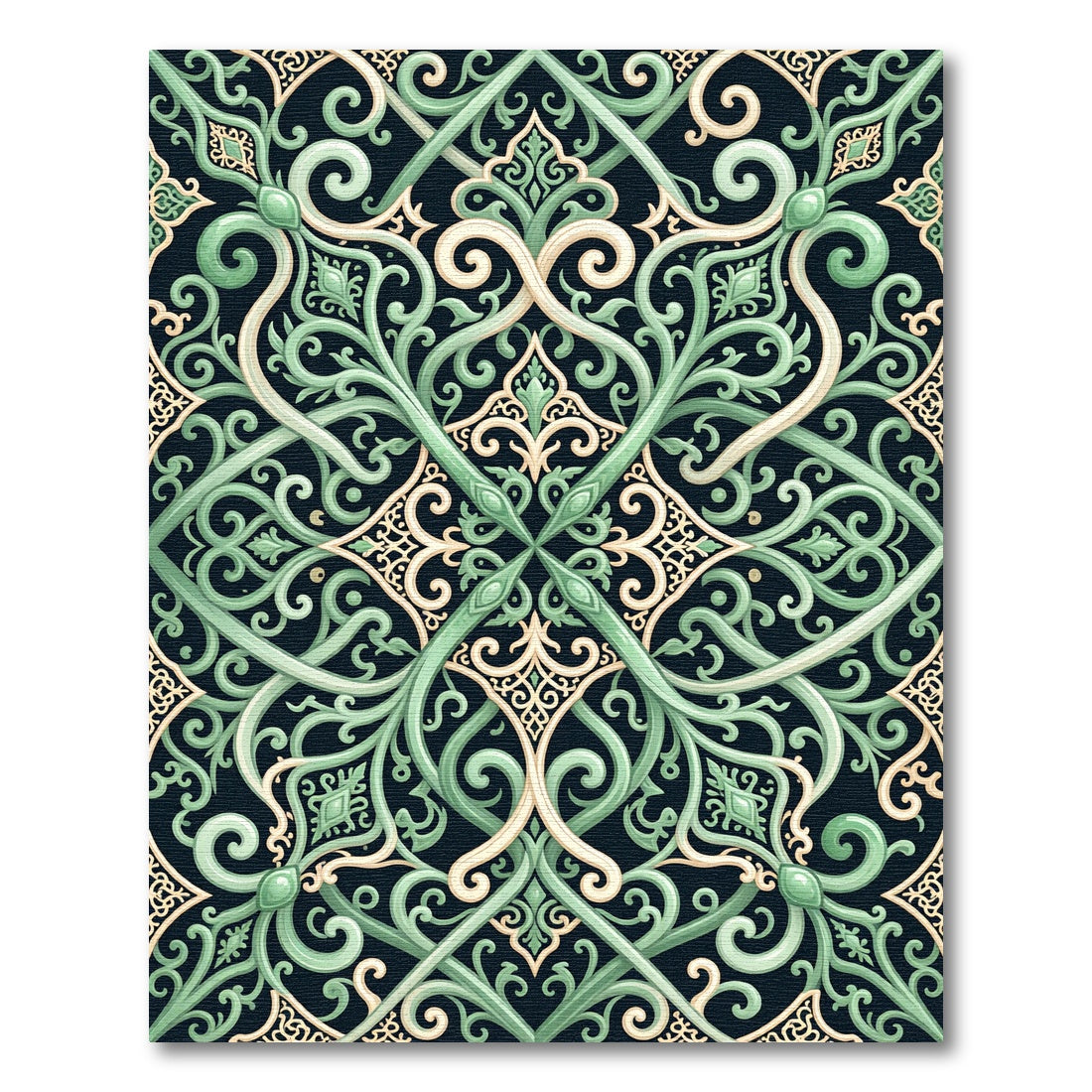 Elegant Sage Green Ornate Scrollwork Rug
