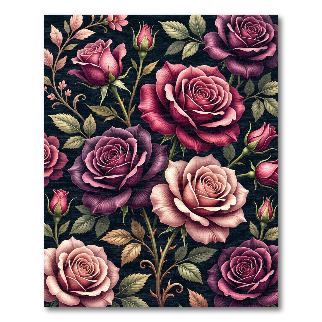 Enchanted Dark Rose Botanical Bouquet Rug