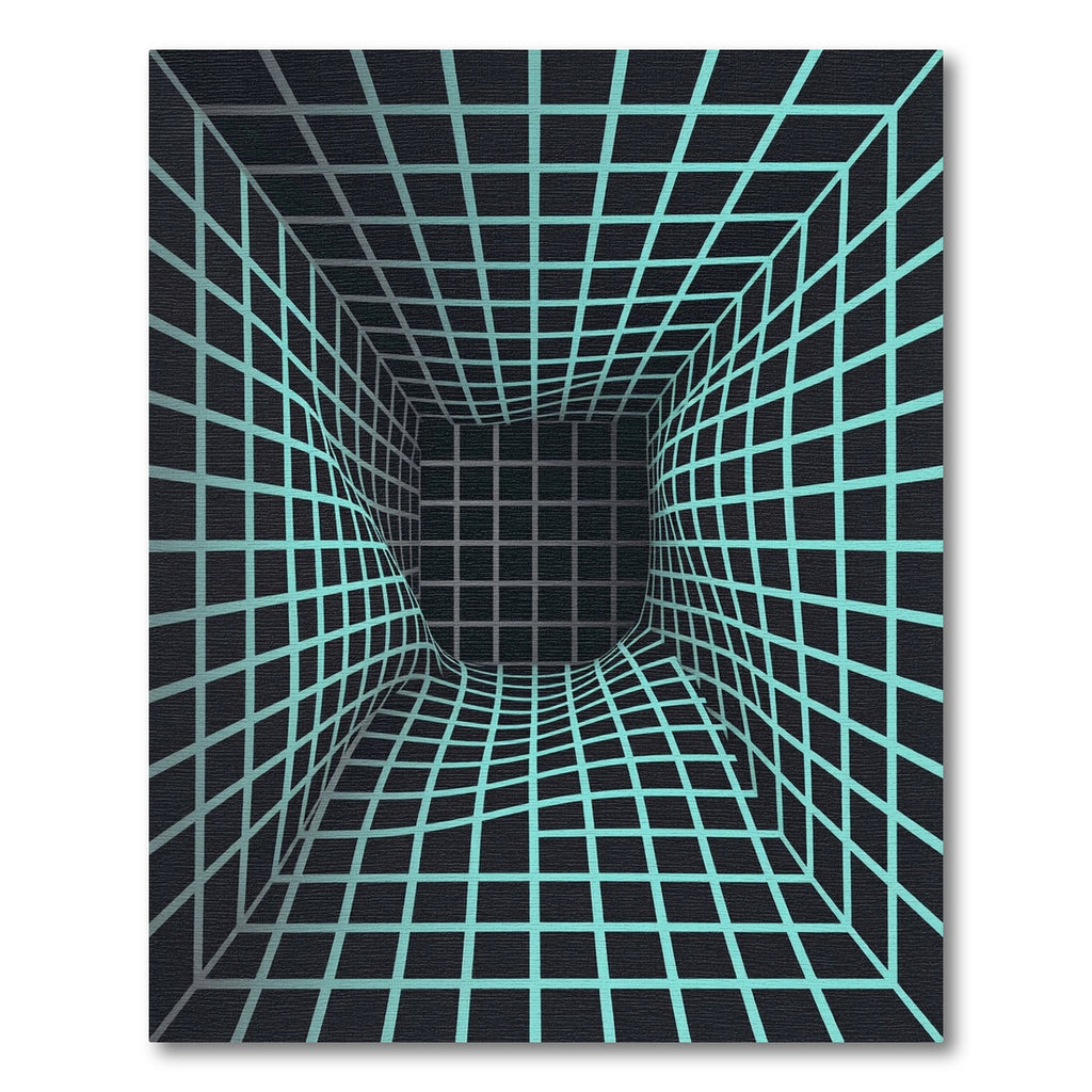 Cyan Grid Tunnel Optical Illusion Rug