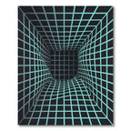 Cyan Grid Tunnel Optical Illusion Rug