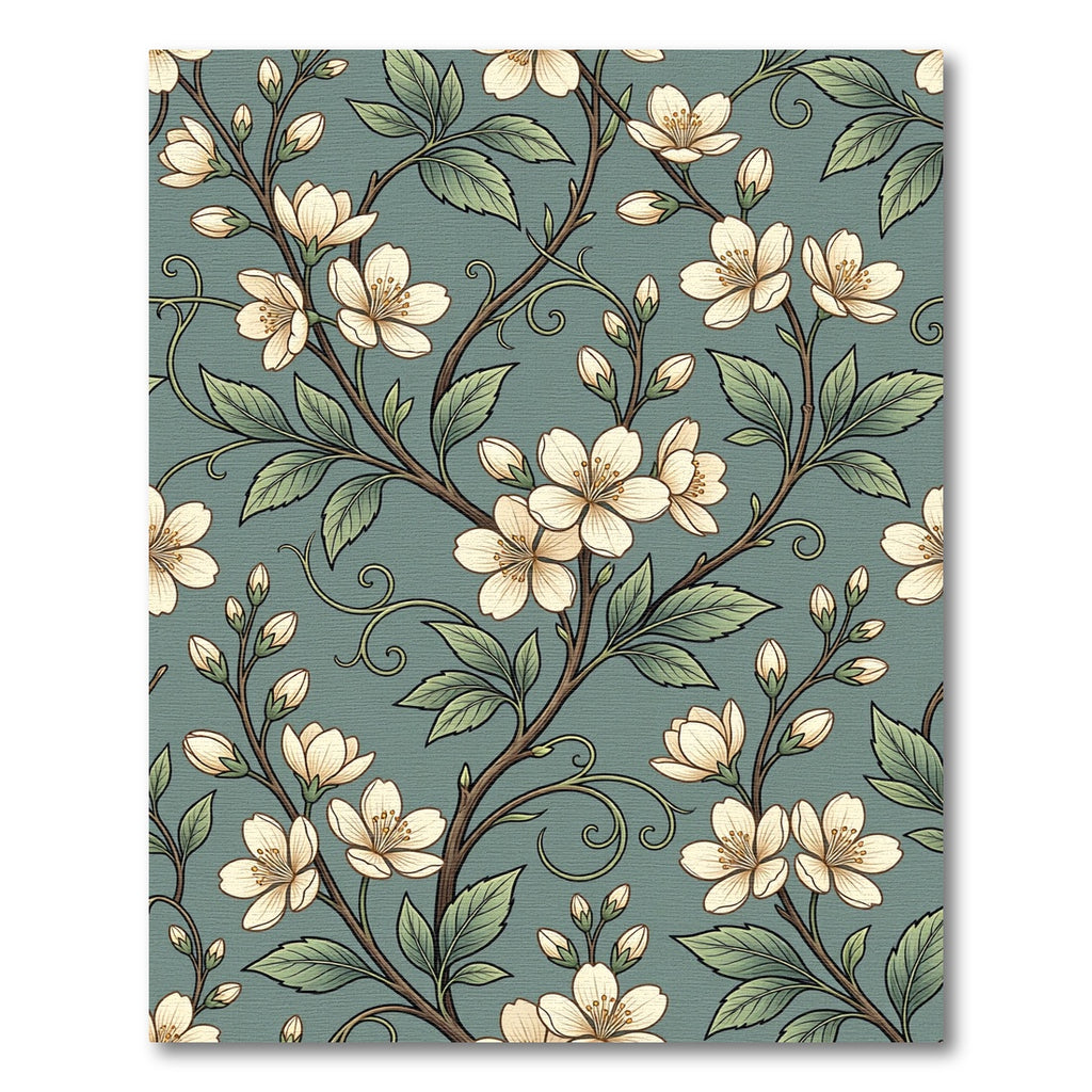 Elegant Sage Green Cherry Blossom Branch Rug