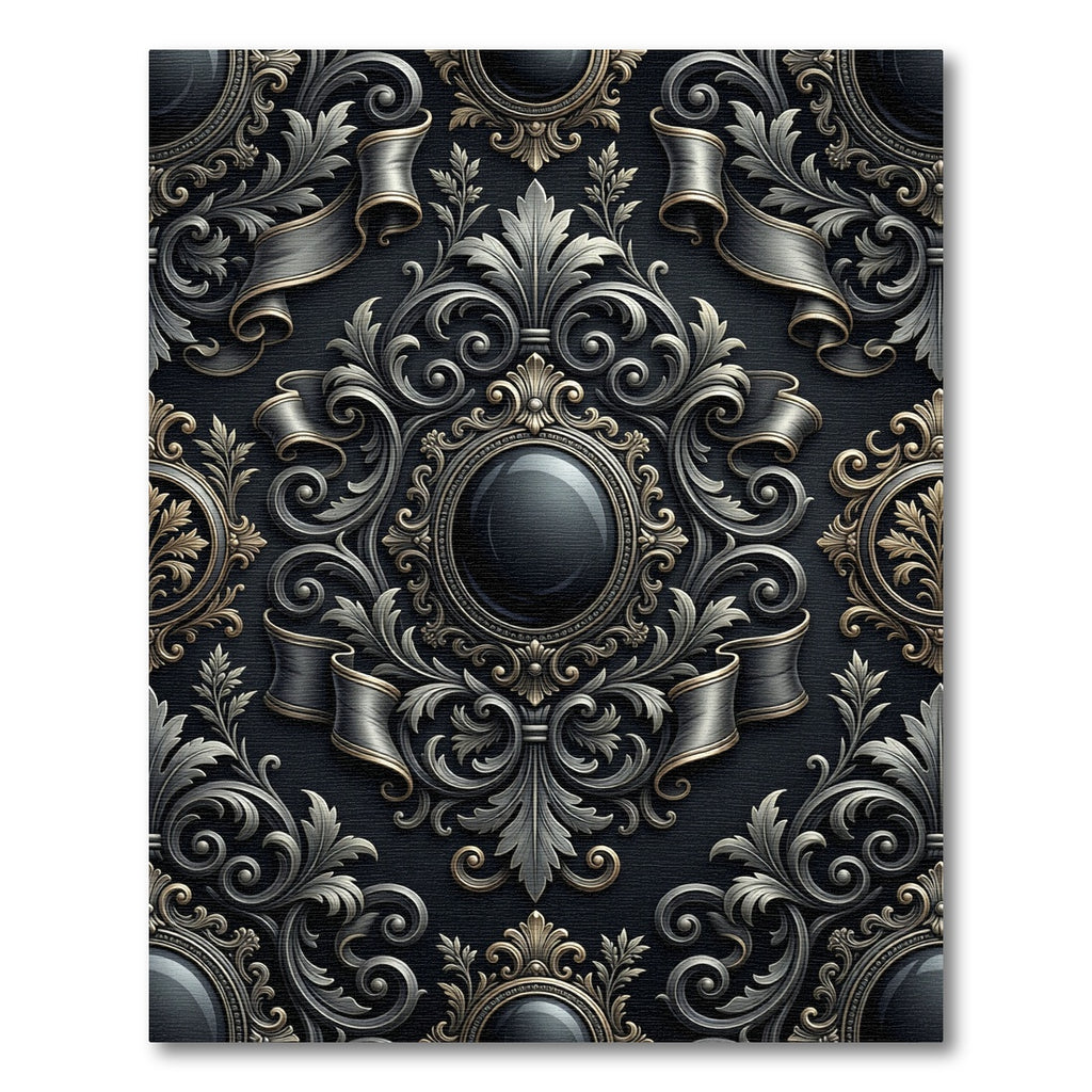 Ornate Black and Gold Palmette Ribbons Rug