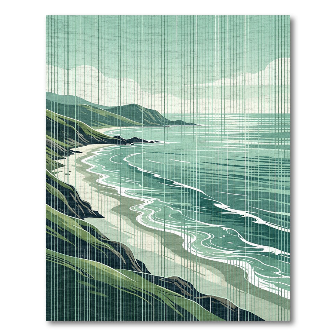 Coastal Sage Green Serene Seascape Landscape Rug